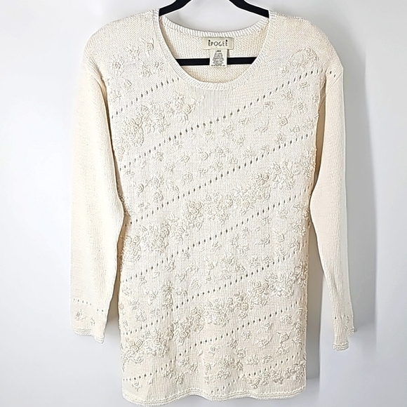 Epogee Stunning Sweater w Delicate Embroidery & Beaded Pearls Vintage Quality - Picture 1 of 9
